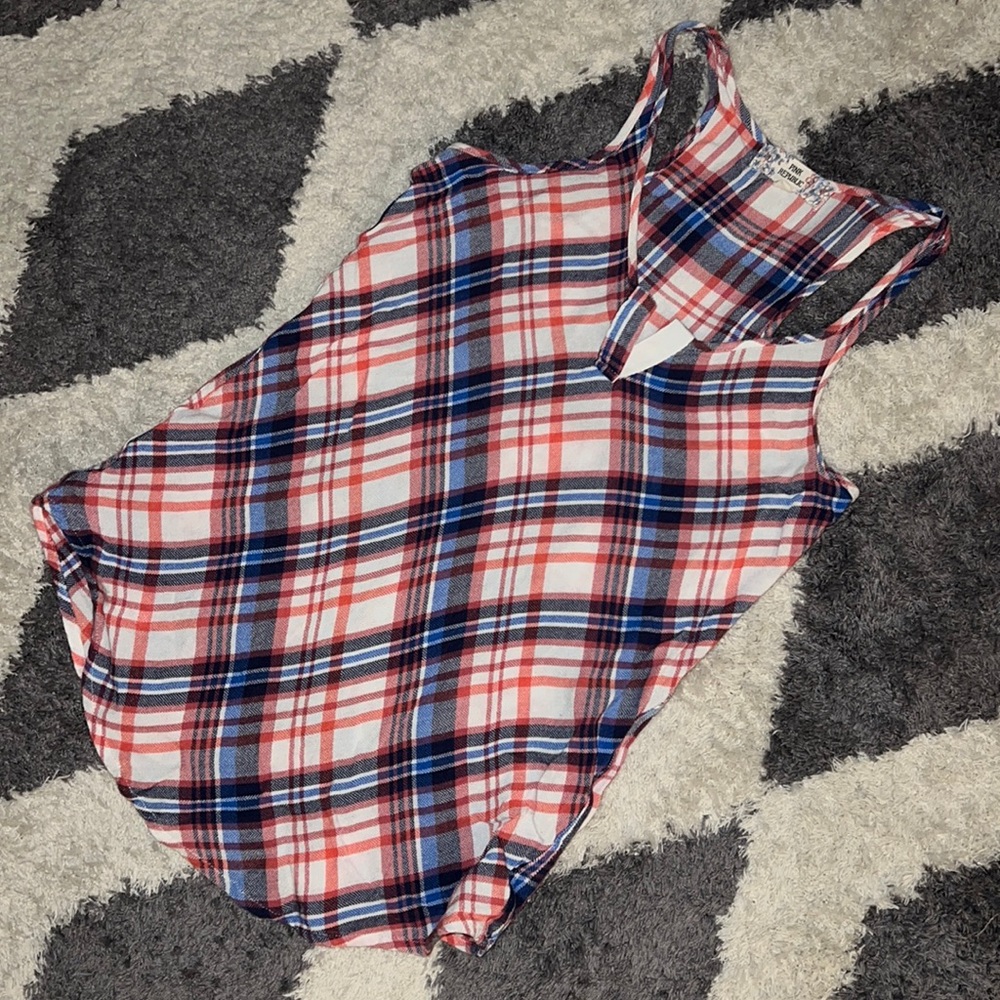 Pink Republic plaid racer back flowy tank XS